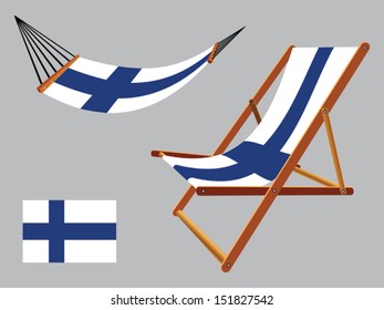 finland hammock and deck chair set against gray background, abstract vector art illustration