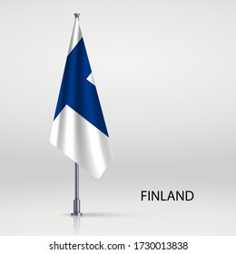 Finland hanging flag on flagpole