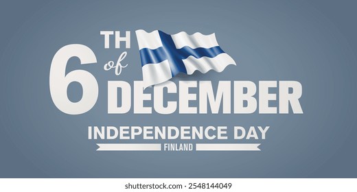 Finland happy independence day greeting card, banner with template text vector illustration. Finish memorial holiday 6th of December design element with 3D flag with cross