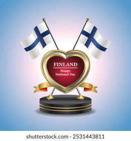 Finland Happy National Day small table flag with Golden Heart