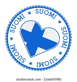 Finland heart badge. Vector logo of Finland with name of the country in Finnish language. Artistic Vector illustration.