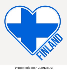 Finland heart flag badge. Made with Love from Finland logo. Flag of the country heart shape. Vector illustration.