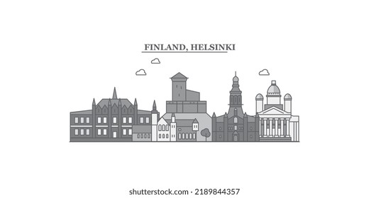 Finland, Helsinki city skyline isolated vector illustration, icons