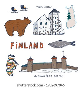 Finland Helsinki hand drawn doodle vector illustrations set