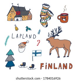 Finland Helsinki hand drawn doodle vector illustrations set