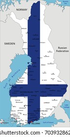 Finland highly detailed political map with national flag isolated on white background.