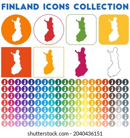 Finland icons collection. Bright, colorful, trendy map icons. Modern Finland badge with country map. Vector illustration.