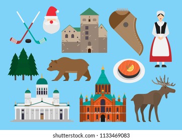 Finland illustration, vector, landmark, travel, culture, food, country 