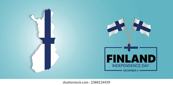 Finland independence day 6 December waving flag with flag map  vector poster