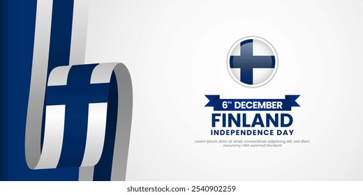 Finland Independence Day 6 December waving flag ribbon banner background with blank space area