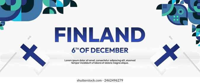 Finland Independence Day banner in geometric style. Colorful modern greeting card for National day of Finland in December. Design background for celebrating National holiday