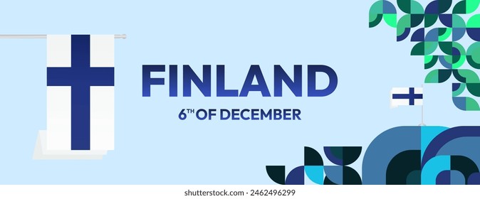 Finland Independence Day banner in geometric style. Colorful modern greeting card for National day of Finland in December. Design background for celebrating National holiday
