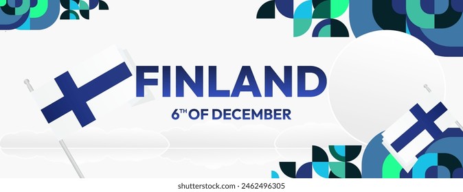 Finland Independence Day banner in geometric style. Colorful modern greeting card for National day of Finland in December. Design background for celebrating National holiday