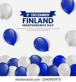 Finland Independence Day Design Background with balloons national colors illustration For Greeting