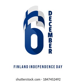 Diseño del Día de la Independencia de Finlandia con tipografía del número 6 y bandera finlandesa en la celebración del 6 de diciembre. Buen modelo para el Día Nacional de Finlandia o el diseño del Día de la Independencia.