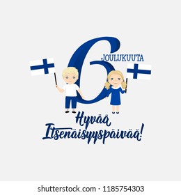 Finland Independence Day greeting card. Translation from Finnish: December 6, Happy Independence Day. kids logo