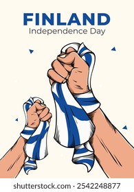 Finland Independence Day Poster Illustrations. Hand standing holding the flag of Finland