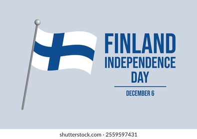 Finland Independence Day poster vector illustration. Finland flag on a pole icon vector. Finnish waving flag symbol. Template for background, banner, card. December 6. Important day