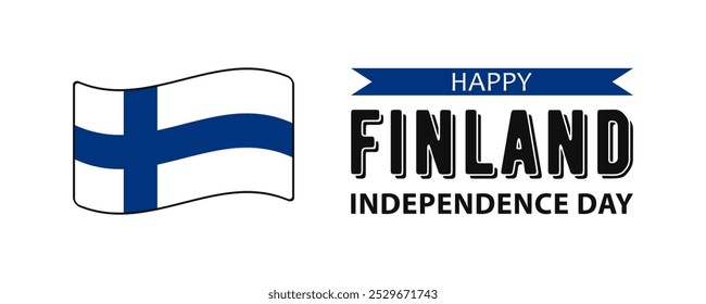 Finland Independence Day, simple minimalist web banner design. Text Happy Finland Independence Day and Finnish flag isolated on white background.