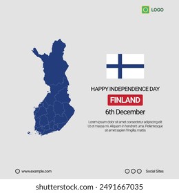 Finland Independence Day Social Media Banner, Editable Vector Design with Map and Flag