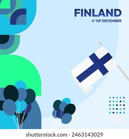 Finland Independence Day square banner in geometric style. Colorful modern greeting card for National day of Finland in December. Design background for celebrating National holiday
