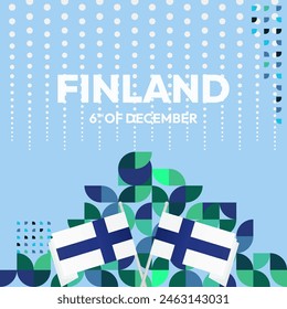 Finland Independence Day square banner in geometric style. Colorful modern greeting card for National day of Finland in December. Design background for celebrating National holiday