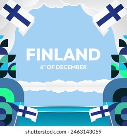 Finland Independence Day square banner in geometric style. Colorful modern greeting card for National day of Finland in December. Design background for celebrating National holiday
