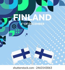 Finland Independence Day square banner in geometric style. Colorful modern greeting card for National day of Finland in December. Design background for celebrating National holiday