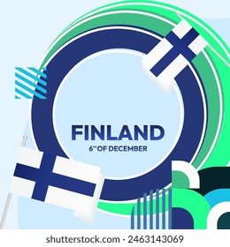 Finland Independence Day square banner in geometric style. Colorful modern greeting card for National day of Finland in December. Design background for celebrating National holiday
