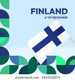Finland Independence Day square banner in geometric style. Colorful modern greeting card for National day of Finland in December. Design background for celebrating National holiday