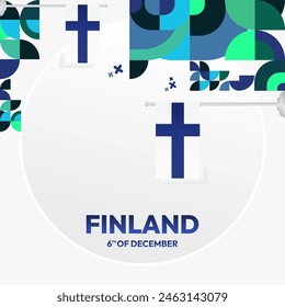 Finland Independence Day square banner in geometric style. Colorful modern greeting card for National day of Finland in December. Design background for celebrating National holiday