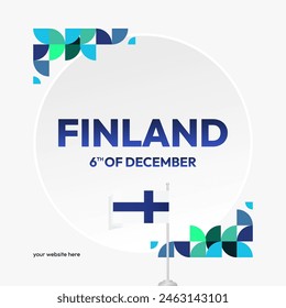 Finland Independence Day square banner in geometric style. Colorful modern greeting card for National day of Finland in December. Design background for celebrating National holiday