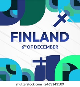 Finland Independence Day square banner in geometric style. Colorful modern greeting card for National day of Finland in December. Design background for celebrating National holiday