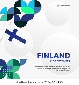 Finland Independence Day square banner in geometric style. Colorful modern greeting card for National day of Finland in December. Design background for celebrating National holiday