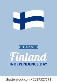 Finland Independence Day, vector design for greeting card, poster or banner. Text Happy Finland Independence Day and Finnish flag on pastel blue background.