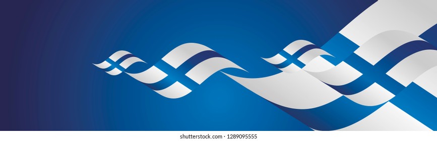 Finland Independence Day waving flags two fold red landscape background banner greeting card