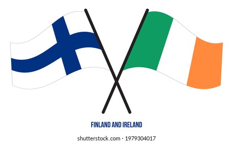 Finland and Ireland Flags Crossed And Waving Flat Style. Official Proportion. Correct Colors.