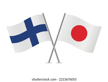 Finland and Japan crossed flags. Finnish and Japanese flags on white background. Vector icon set. Vector illustration. 