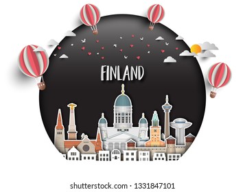 Finland Landmark Global Travel And Journey paper background. Vector Design Template.used for your advertisement, book, banner, template, travel business or presentation.