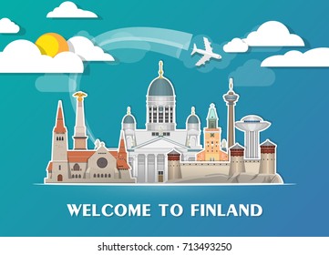 Finland Landmark Global Travel And Journey paper background. Vector Design Template.used for your advertisement, book, banner, template, travel business or presentation.