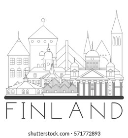 Finland Linear Landmarks of Typographic Vector