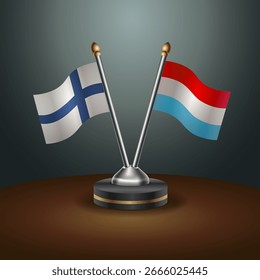 Finland and Luxembourg table flags relation  with gradient backgrund. Vector Illustration