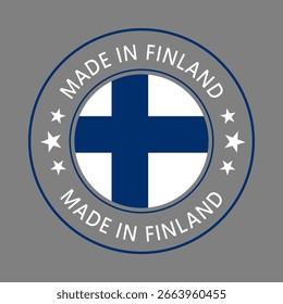 Finland Made in Stamp in circle with flag Vector template on white background