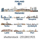 Finland main cities skylines vector set