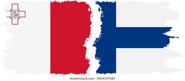 Finland and Malta grunge flags connection, vector