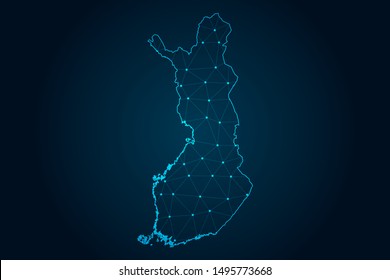 finland map with Abstract mash line and point scales on Dark background . design polygon sphere . Wire frame 3D mesh polygonal network line . Vector illustration eps 10.