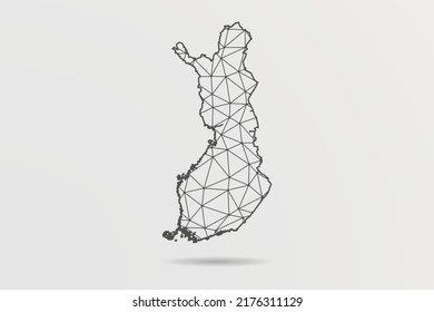 Finland Map - Abstract mash line and point scales on white background with World Map. Wire Frame 3D mesh polygonal network line, design sphere, dot and structure - Vector illustration eps 10