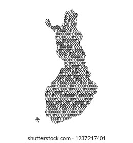 Finland map abstract schematic from black ones and zeros binary digital code. Vector illustration.