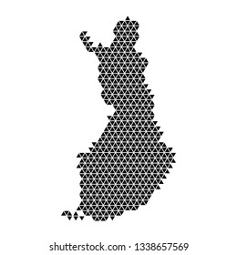 Finland map abstract schematic from black triangles repeating pattern geometric background with nodes. Vector illustration.