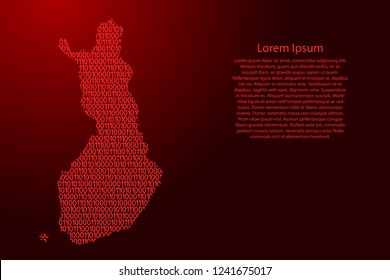 Finland map abstract schematic from red ones and zeros binary digital code for banner, poster, greeting card. Vector illustration.